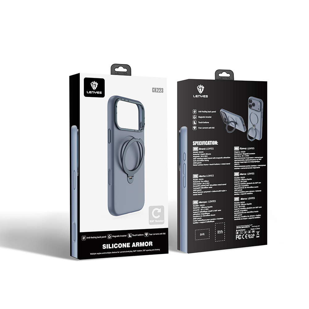 Apple iPhone 17 Uyumlu Pro Uyumlu Kılıf M-safe Şarj Özellikli Metal Standlı Sıvı Silikon Lenyes CK223 Kapak - 7