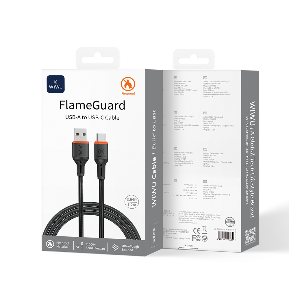 Wiwu Wi-C096 Flame Guard Serisi USB-A to Type-C Hızlı Şarj Özellikli Data ve Şarj Kablosu 1.2M - 2
