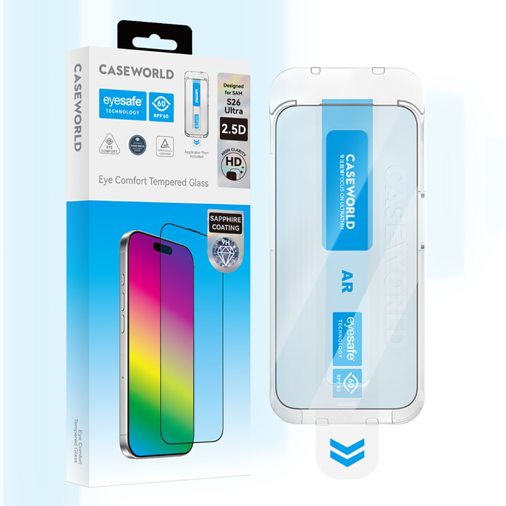 Samsung Galaxy S26 Uyumlu CaseWorld Applicator Serisi 2.5D Eyesafe Mavi Işık Teknolojili 0.25mm Temperli Cam Ekran Koruyucu+ Uygulama Aparatı - 1