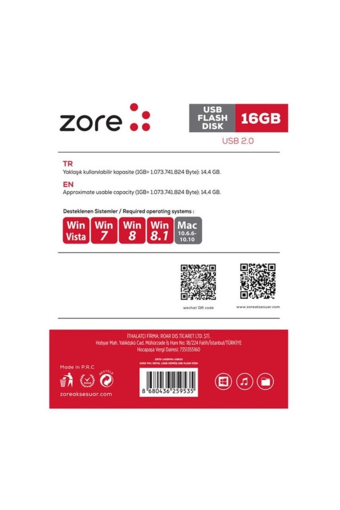 Zore Metal USB Flash Disk 16GB