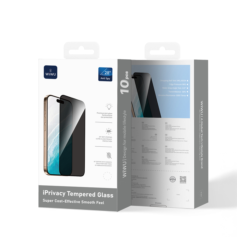 Apple iPhone 17 Pro Uyumlu Wiwu GT-015 Özellikli Çok Katmanlı Temperli iPrivacy Cam Ekran Koruyucu 10'lu Paket - 6