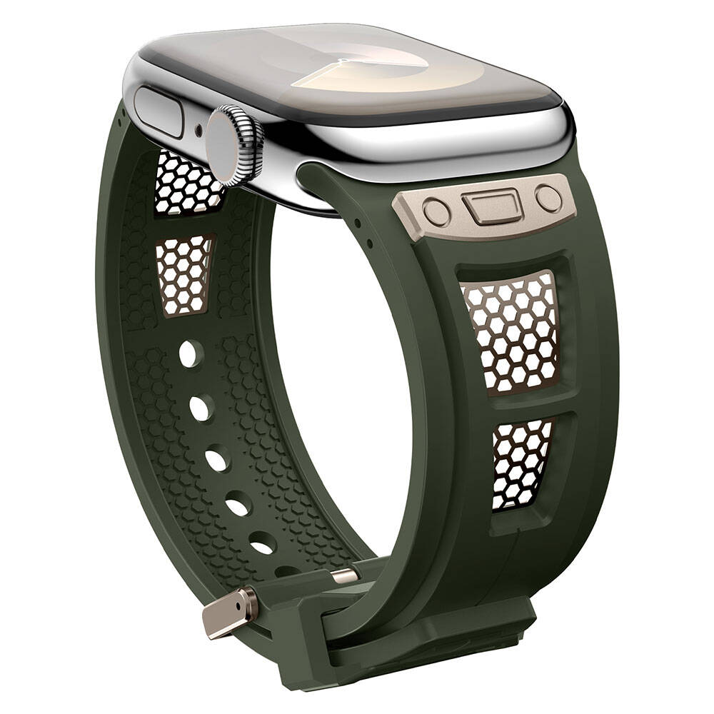 Apple Watch 44mm Uyumlu Kordon Zore KRD-117 Hava Alabilen Delikli Metal Süslemeli Desenli Silikon Kayış - 4