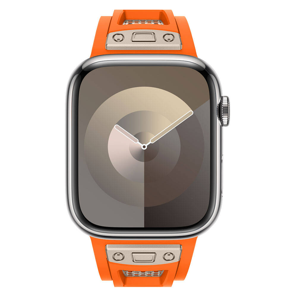 Apple Watch 44mm Uyumlu Kordon Zore KRD-117 Hava Alabilen Delikli Metal Süslemeli Desenli Silikon Kayış - 6