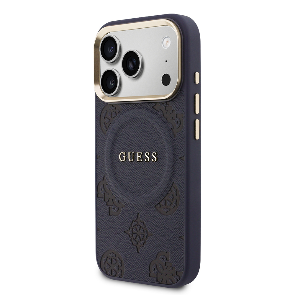 Apple iPhone 17 Pro Uyumlu Kılıf Guess Orjinal Lisanslı M-safe Şarj Özellikli Sıcak Baskılı Yazı Logolu PU Deri Peony Kapak - 1