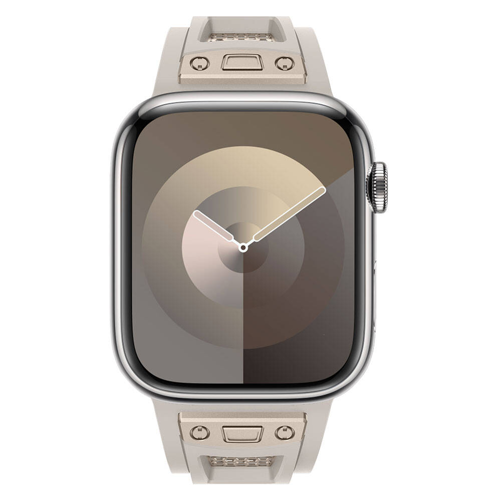 Apple Watch 7 45mm Uyumlu Kordon Zore KRD-117 Hava Alabilen Delikli Metal Süslemeli Desenli Silikon Kayış - 6