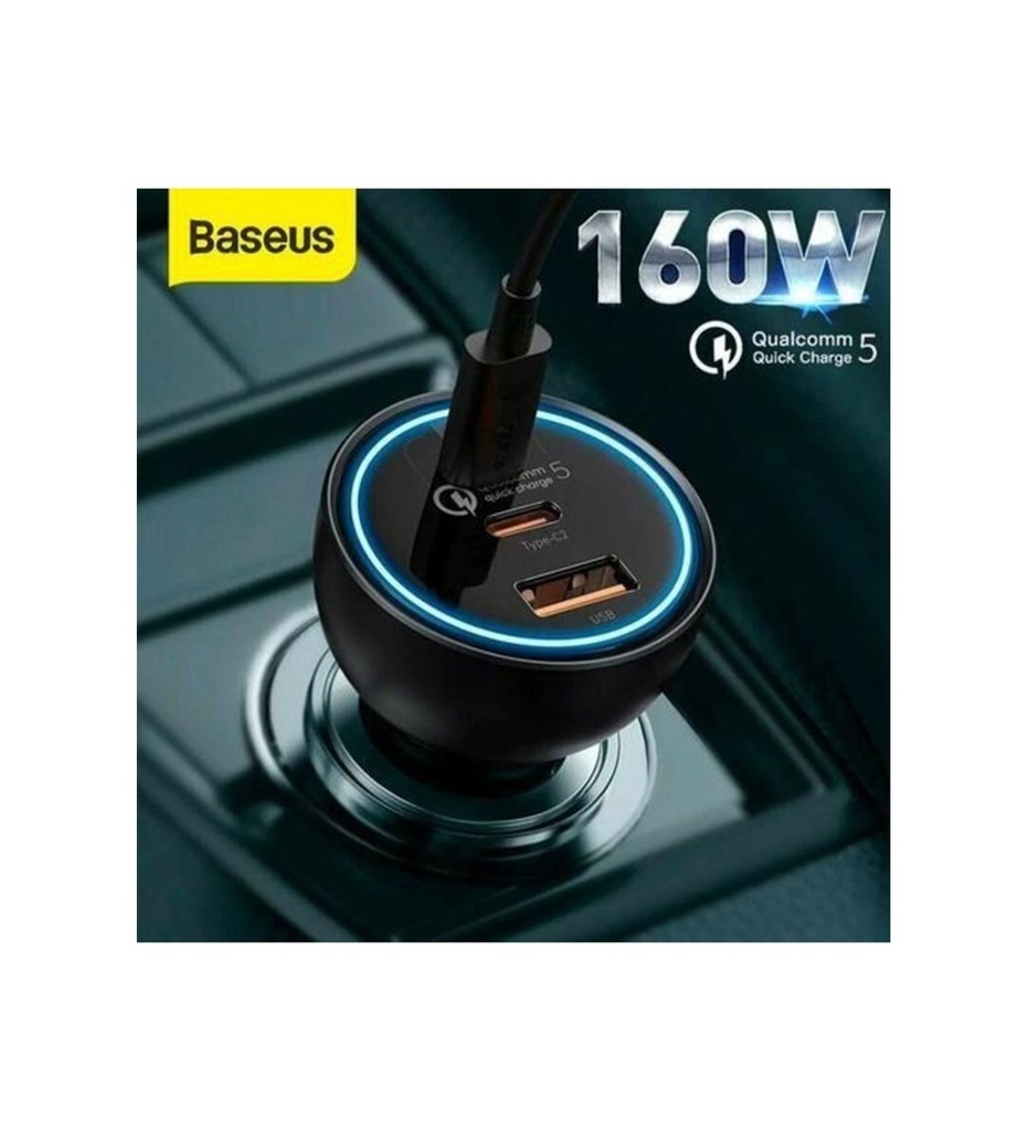 Baseus Qualcomm 5.0 Mega Hızlı Şarj 160W Type-C +USB Multi Port Araç Çakmaklık Şarj Aleti