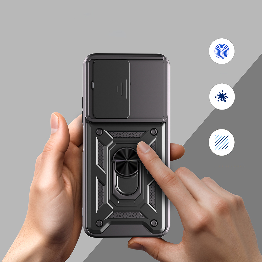 Tecno Spark 40 4G Uyumlu Kılıf Magnetik Standlı Kamera Korumalı Zore Sürgülü Vega Kapak - 3