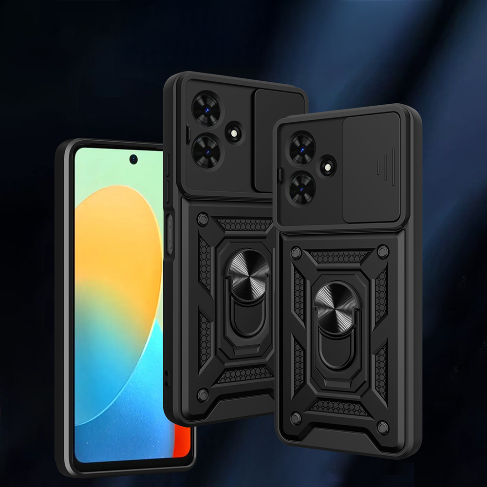 Tecno Spark Go 2 Uyumlu Kılıf Magnetik Standlı Kamera Korumalı Zore Sürgülü Vega Kapak - 1