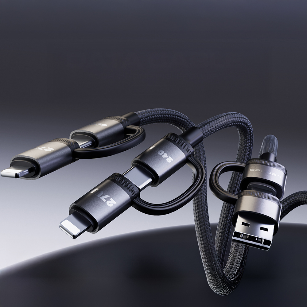 Lenyes LC557 4in1 USB-A - Type-C + Type-C to Lightning E-Mark Smart Çipli Data ve Şarj Kablosu 240W 1M - 1