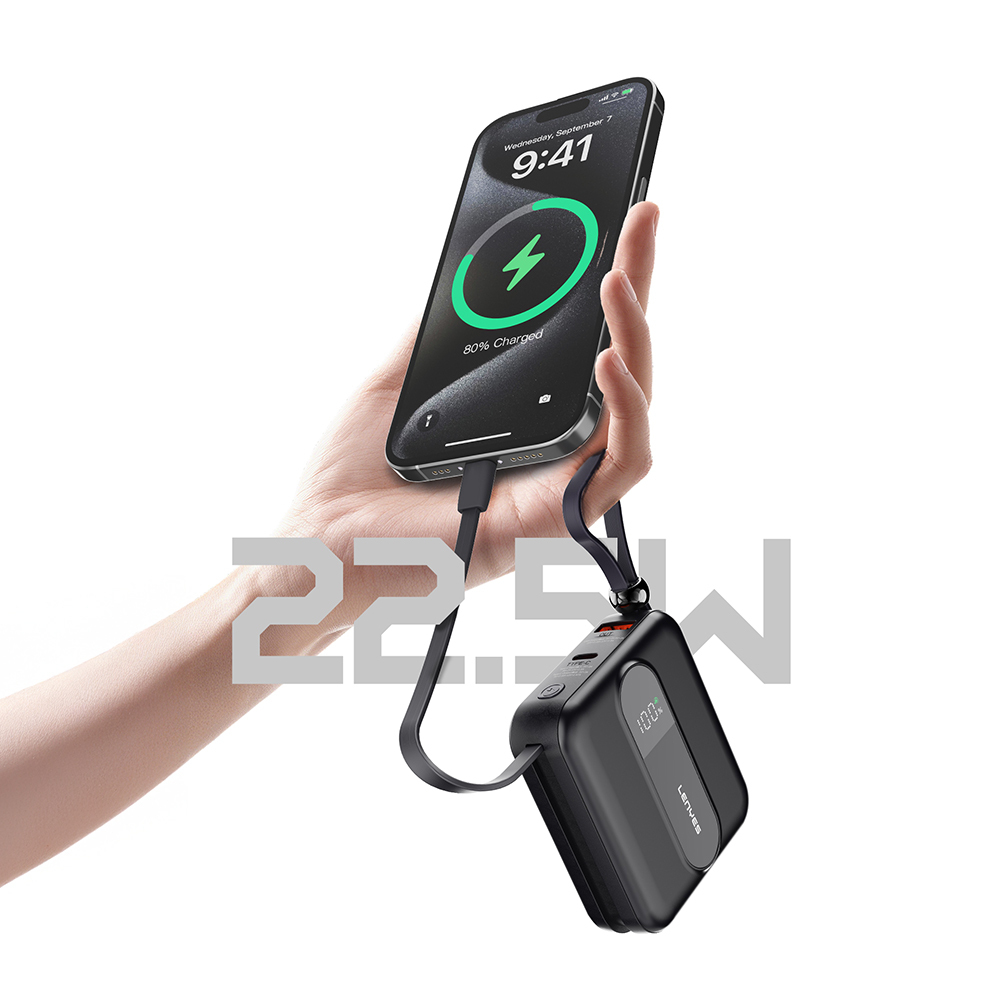 Lenyes P562L Dijital LED Göstergeli Type-C ve Lightning Kablolu Powerbank 22.5W 10000mAh - 4