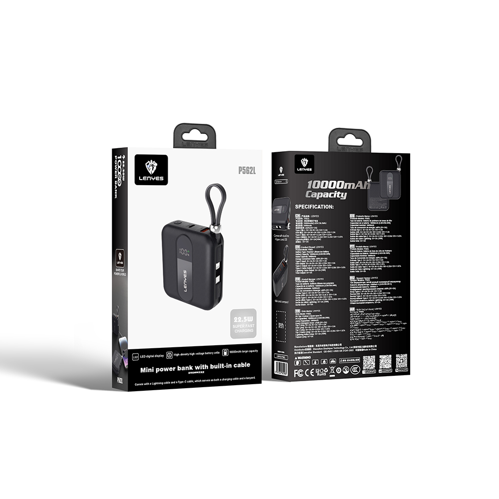 Lenyes P562L Dijital LED Göstergeli Type-C ve Lightning Kablolu Powerbank 22.5W 10000mAh - 6