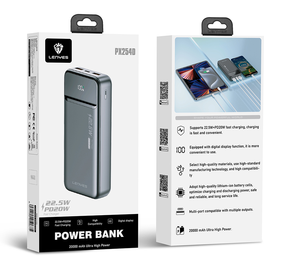Lenyes PX254D PD 20W Hızlı Şarj Özellikli Dijital LED Göstergeli Powerbank 22.5W 20000mAh - 6