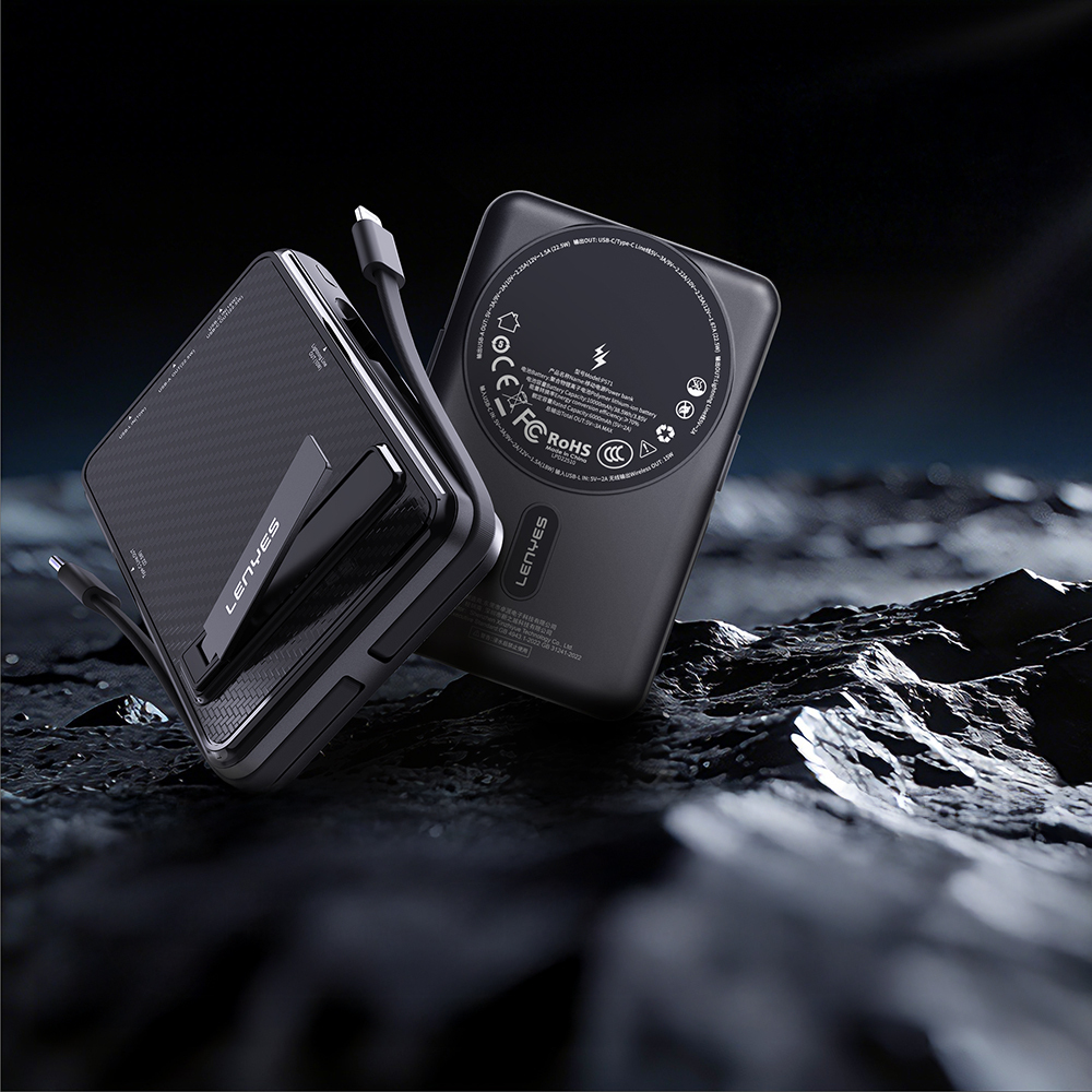 Lenyes P571 PD 22.5W Standlı M-safe Şarj Özellikli Type-C ve Lightning Kablolu Powerbank 15W 10000mAh - 3