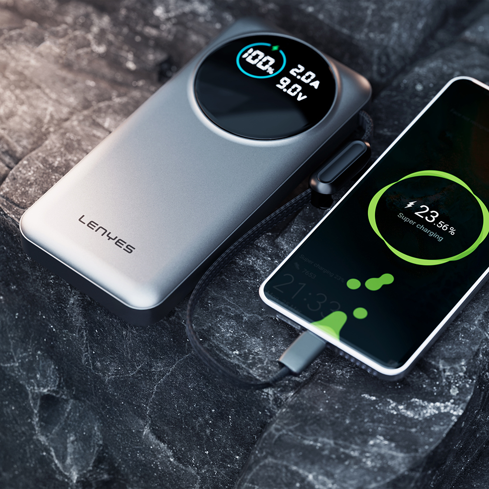Lenyes PX3004D Dijital LED Ekranlı Lightning Kablolu Powerbank 22.5W 30.000mAh - 1