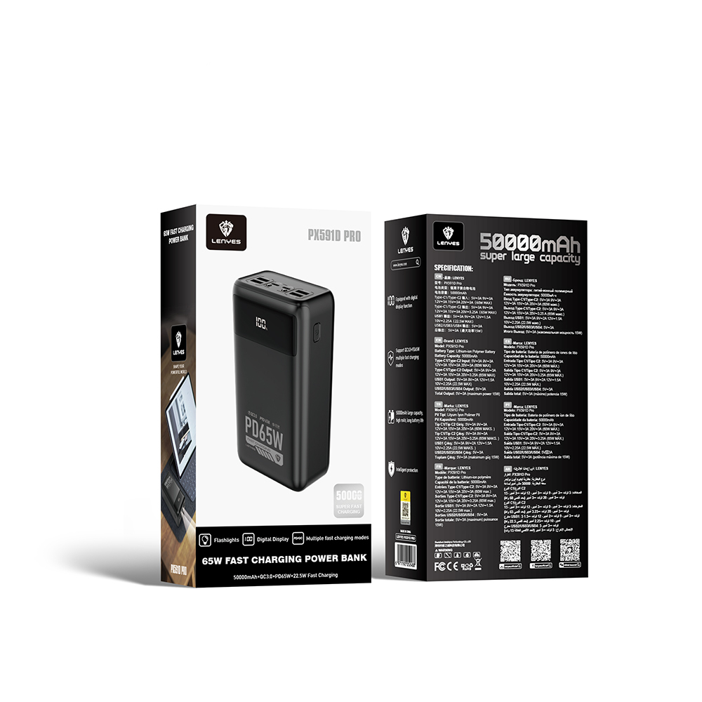 Lenyes PX591D Pro Hızlı Şarj Özellikli Dijital LED Göstergeli Taşınabilir Powerbank 65W 50000mAh - 4