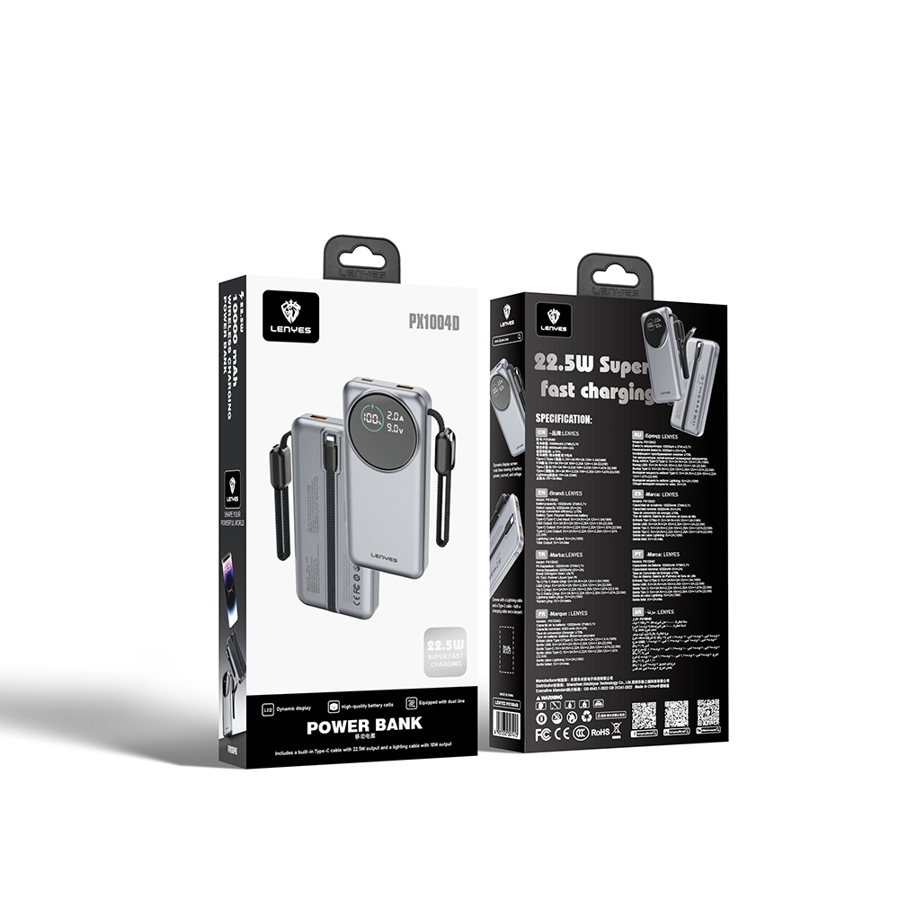Lenyes PX1004D Dijital LED Ekranlı Lightning Kablolu Powerbank 22.5W 10.000mAh - 5