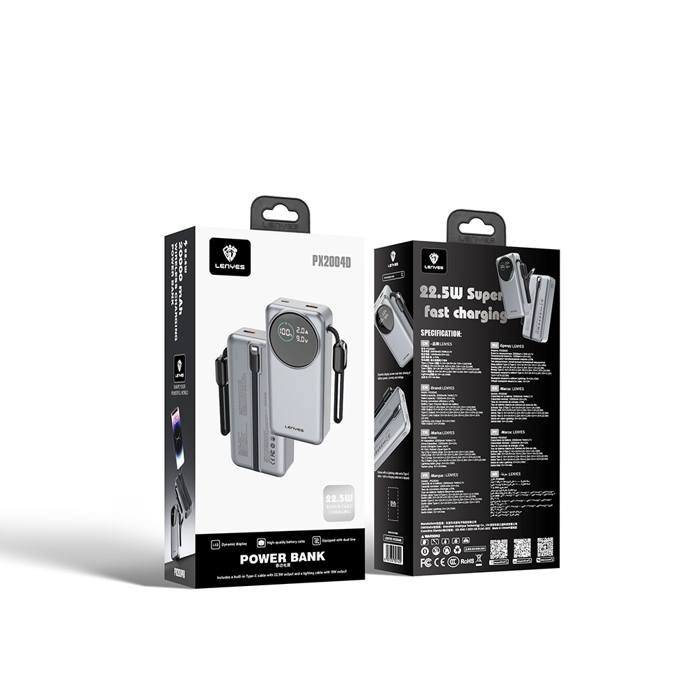 Lenyes PX2004D Dijital LED Ekranlı Lightning Kablolu Powerbank 22.5W 20.000mAh - 6