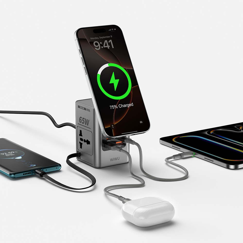 Wiwu Wi-W040 Telefon & Akıllı Saat & Kulaklık İçin GaN 65W 8in1 Şarj İstasyonu - 6