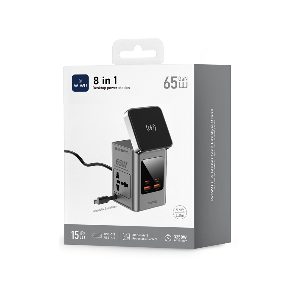 Wiwu Wi-W040 Telefon & Akıllı Saat & Kulaklık İçin GaN 65W 8in1 Şarj İstasyonu - 7