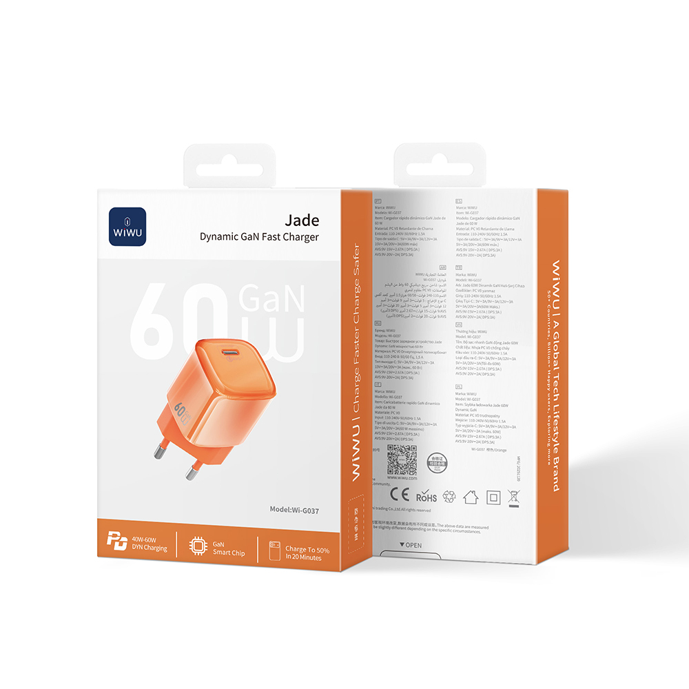 Wiwu Wi-G037 Jade Dynamic Serisi AVS Özellikli GaN Tech PD Hızlı Şarj Özellikli Şarj Başlığı 60W - 2