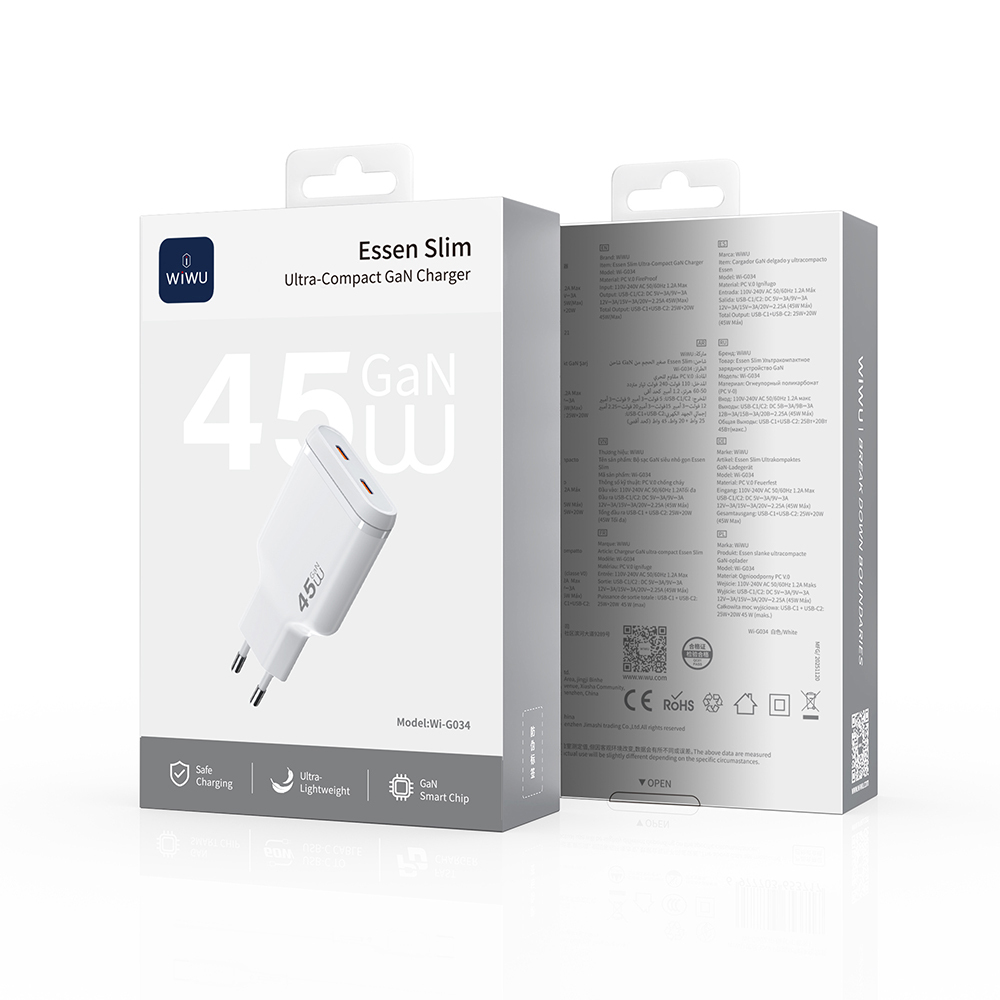 Wiwu Wi-G034 Essen Slim Serisi GaN Tech PD Hızlı Şarj Özellikli Şarj Başlığı 45W - 5