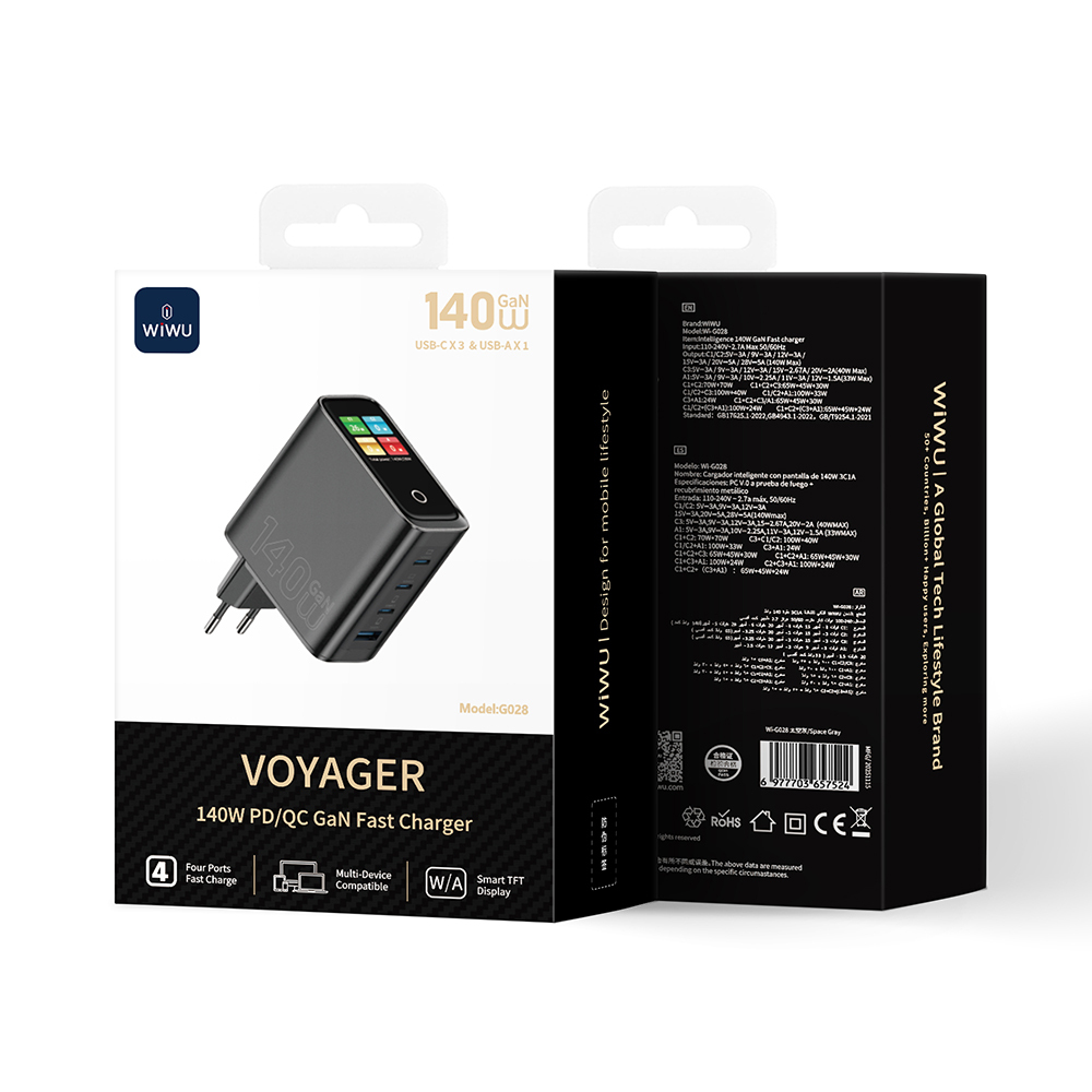Wiwu Wi-G028 Voyager Serisi GaN Teknolojili PD/QC TFT Göstergeli Hızlı Şarj Başlığı 140W - 2