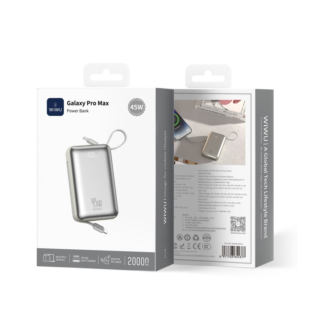 Wiwu AS-182 Galaxy Pro Max Serisi Type-C Lightning Çıkışlı Taşınabilir Powerbank PD 45W 20000mAh - 4