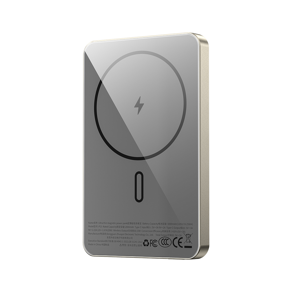 Wiwu P15 LED Işık Göstergeli Ultra İnce PD 20W Kablosuz Powerbank 5000mAh 15W - 2