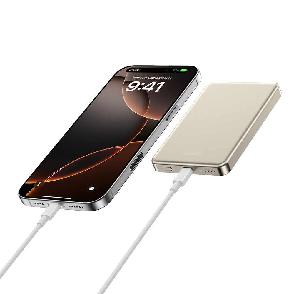 Wiwu P15 LED Işık Göstergeli Ultra İnce PD 20W Kablosuz Powerbank 5000mAh 15W - 5