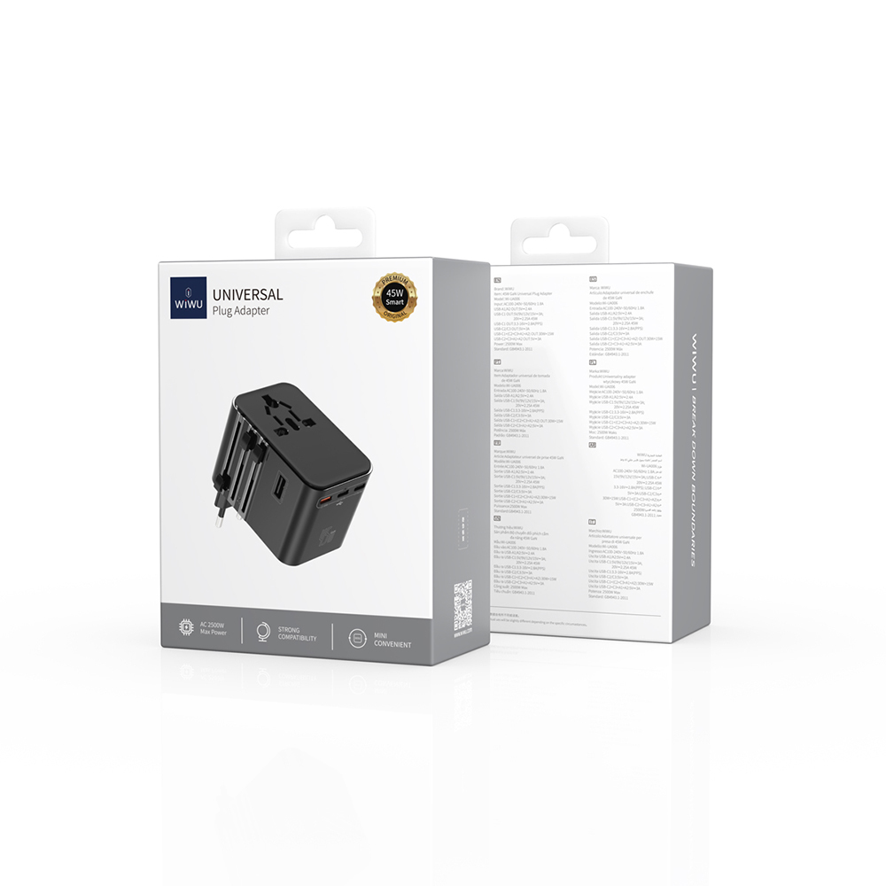 Wiwu Wi-UA006 Çoklu Universal TR/US/UK/AUS/EU Uyumlu Seyahat Şarj Adaptörü 45W - 15