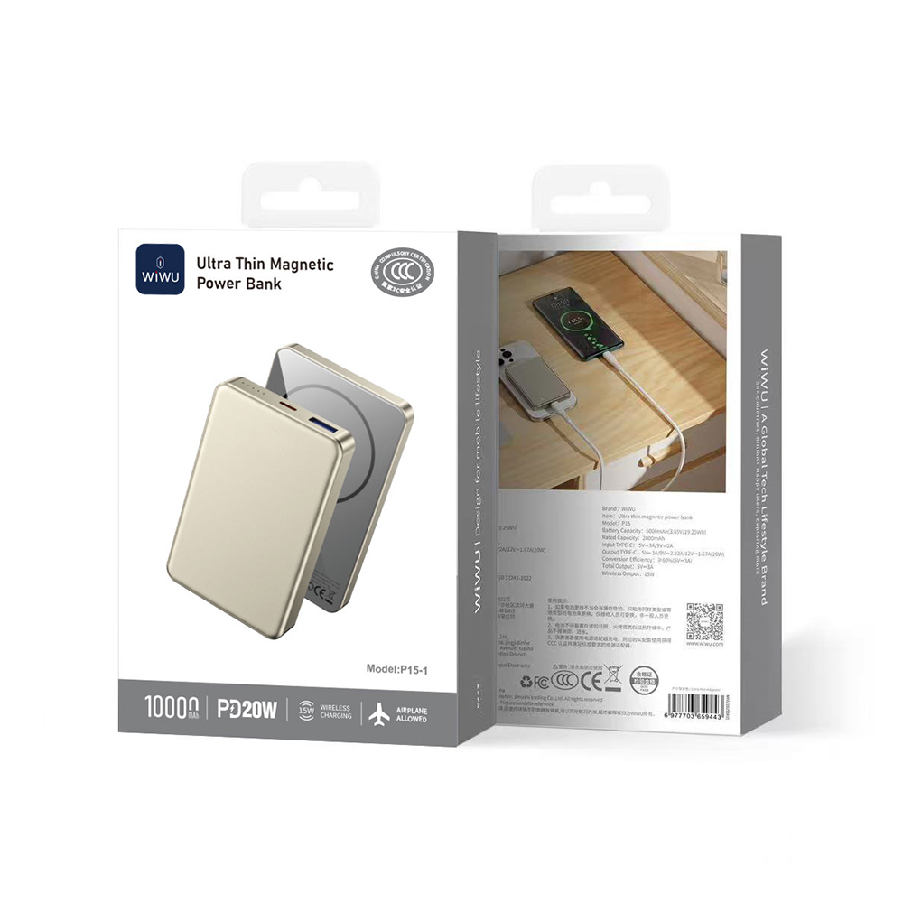 Wiwu P15-1 LED Işık Göstergeli Ultra İnce PD 20W Kablosuz Powerbank 10000mAh 15W - 7