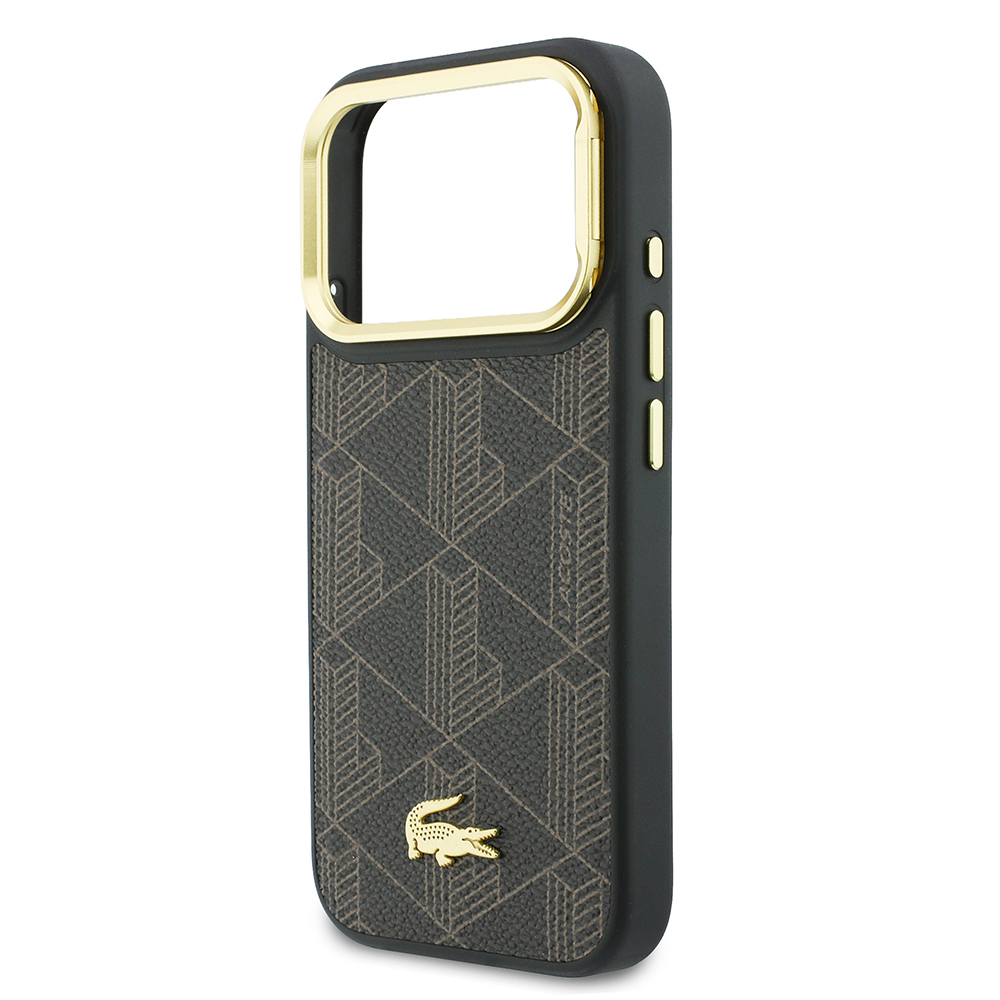 Apple iPhone 17 Pro Uyumlu Kılıf Lacoste Orjinal Lisanslı M-safe Şarj Özellikli Standlı PU Deri Karışık Monogram Desenli Kapak - 5