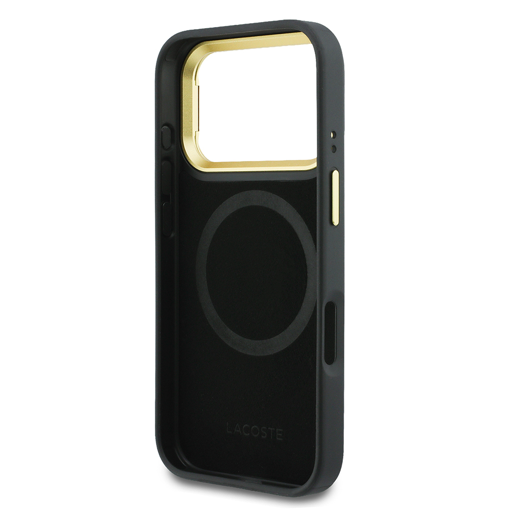 Apple iPhone 17 Pro Uyumlu Kılıf Lacoste Orjinal Lisanslı M-safe Şarj Özellikli Standlı PU Deri Karışık Monogram Desenli Kapak - 6