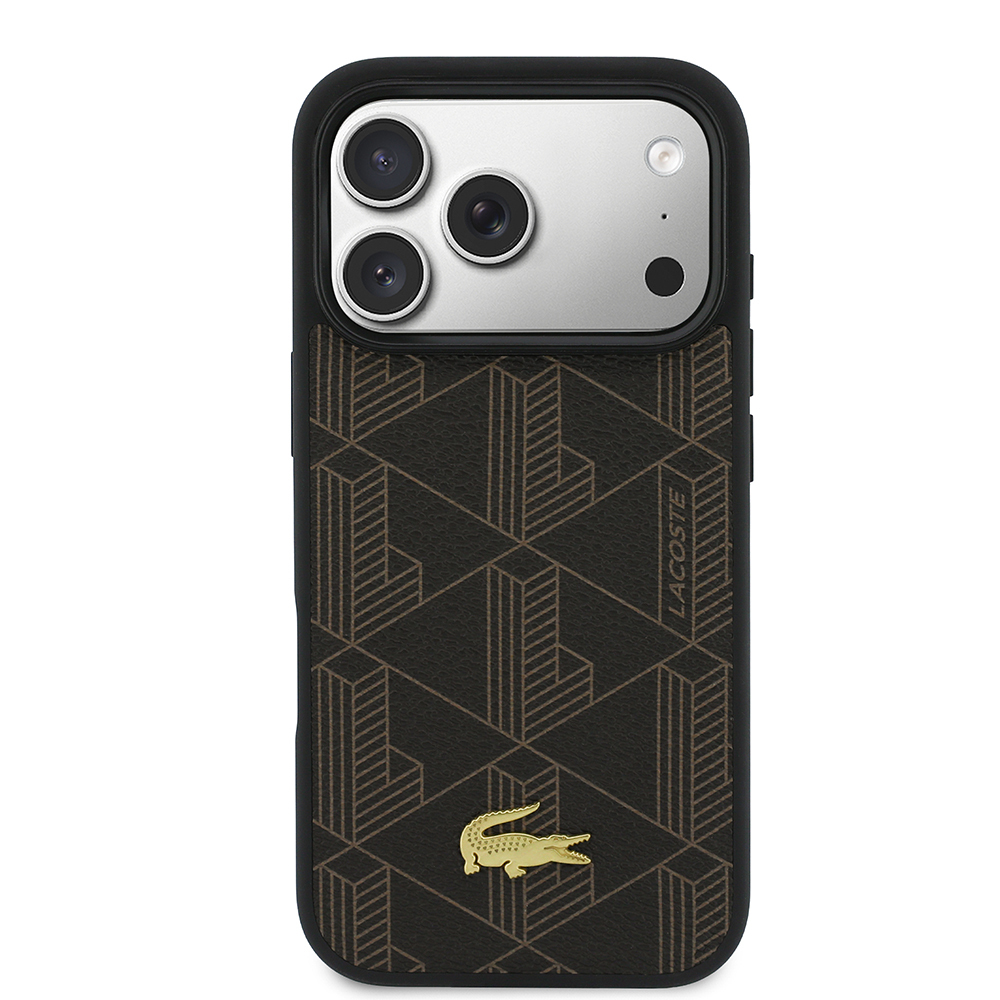 Apple iPhone 17 Pro Max Uyumlu Kılıf Lacoste Orjinal Lisanslı M-safe Şarj Özellikli PU Deri Tasarımlı Kartlıklı Karışık Monogram Desenli Kapak - 1
