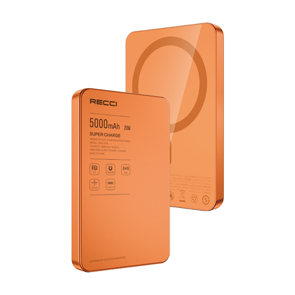 Recci RPB-W35 Ultra İnce PD 20W Hızlı Şarj Özellikli Wireless Powerbank 15W 5000mAh - 2