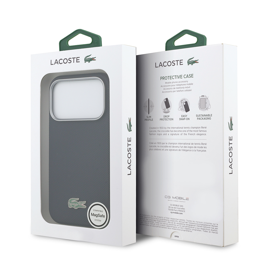 Apple iPhone 17 Pro Uyumlu Kılıf Lacoste Orjinal Lisanslı M-Safe Şarj Özellikli PVC Yarı Pike Desenli Arka Yüzey İkonik Timsah Dokuma Logolu Kapak - 7