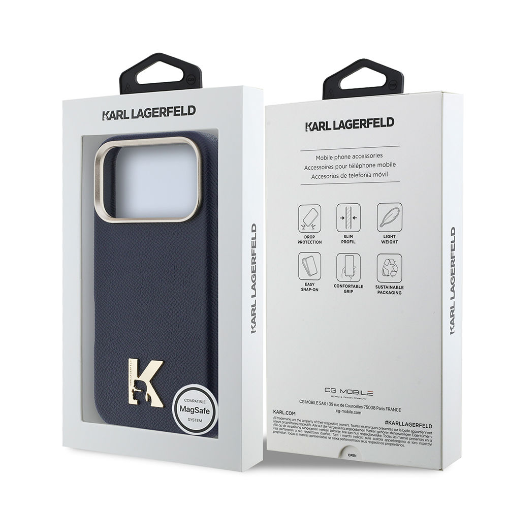 Apple iPhone 17 Pro Max Uyumlu Kılıf Karl Lagerfeld Orjinal Lisanslı M-safe Şarj Özellikli Gold Kamera Çerçeveli KHEAD Metal Logolu PU Deri Kapak - 7