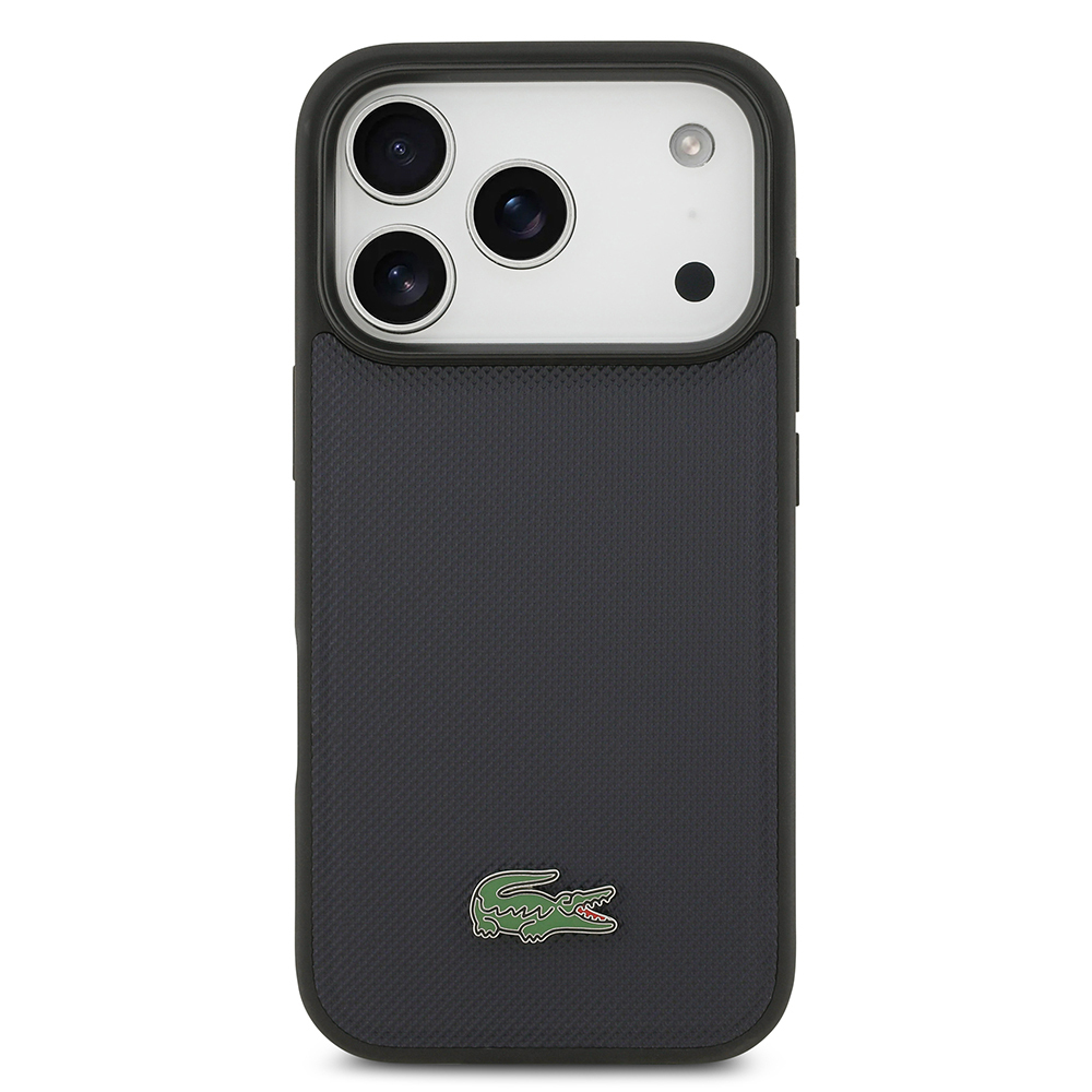 Apple iPhone 17 Pro Uyumlu Kılıf Lacoste Orjinal Lisanslı M-safe Şarj Özellikli PU Pike Desenli Metal Logolu Kapak - 2