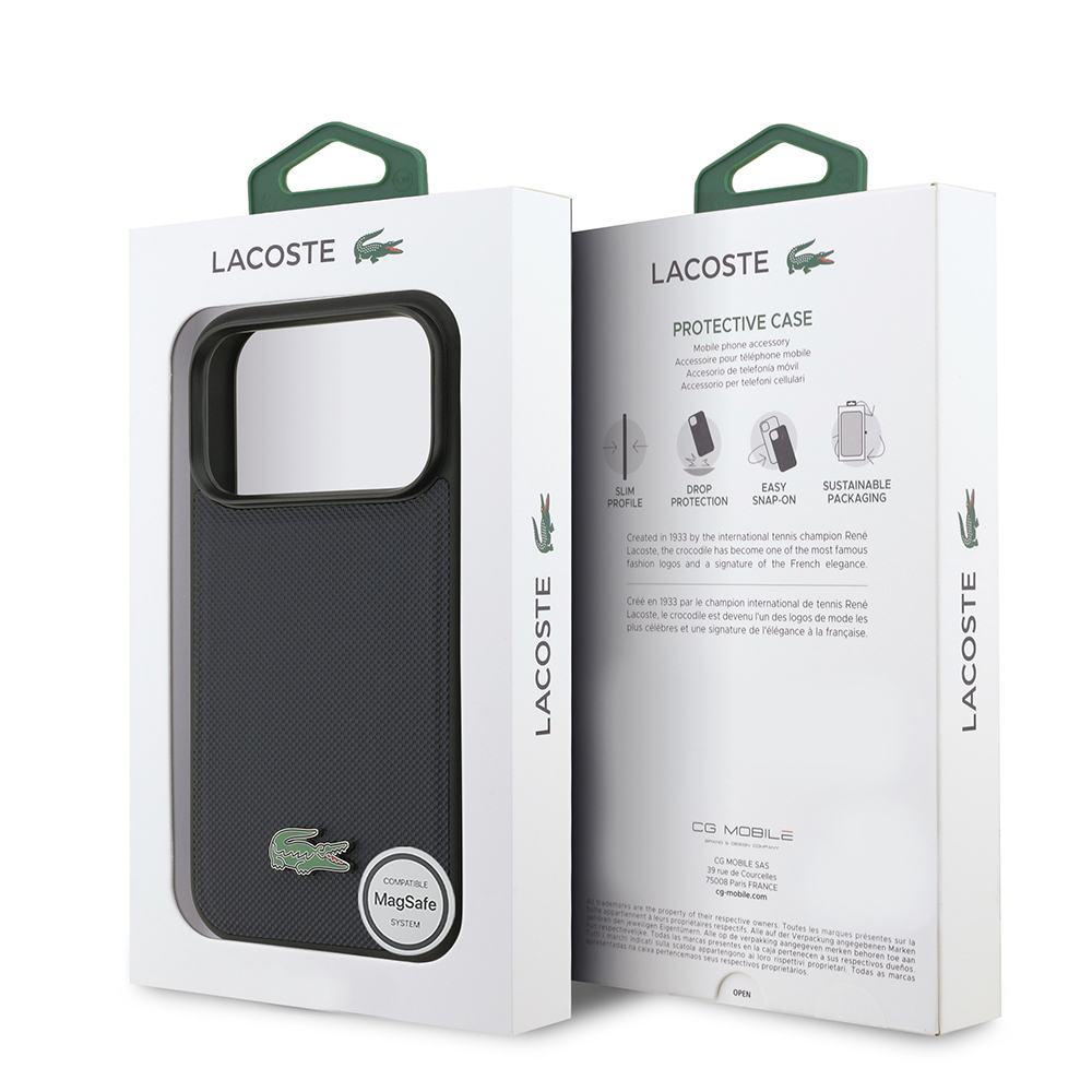 Apple iPhone 17 Pro Uyumlu Kılıf Lacoste Orjinal Lisanslı M-safe Şarj Özellikli PU Pike Desenli Metal Logolu Kapak - 7