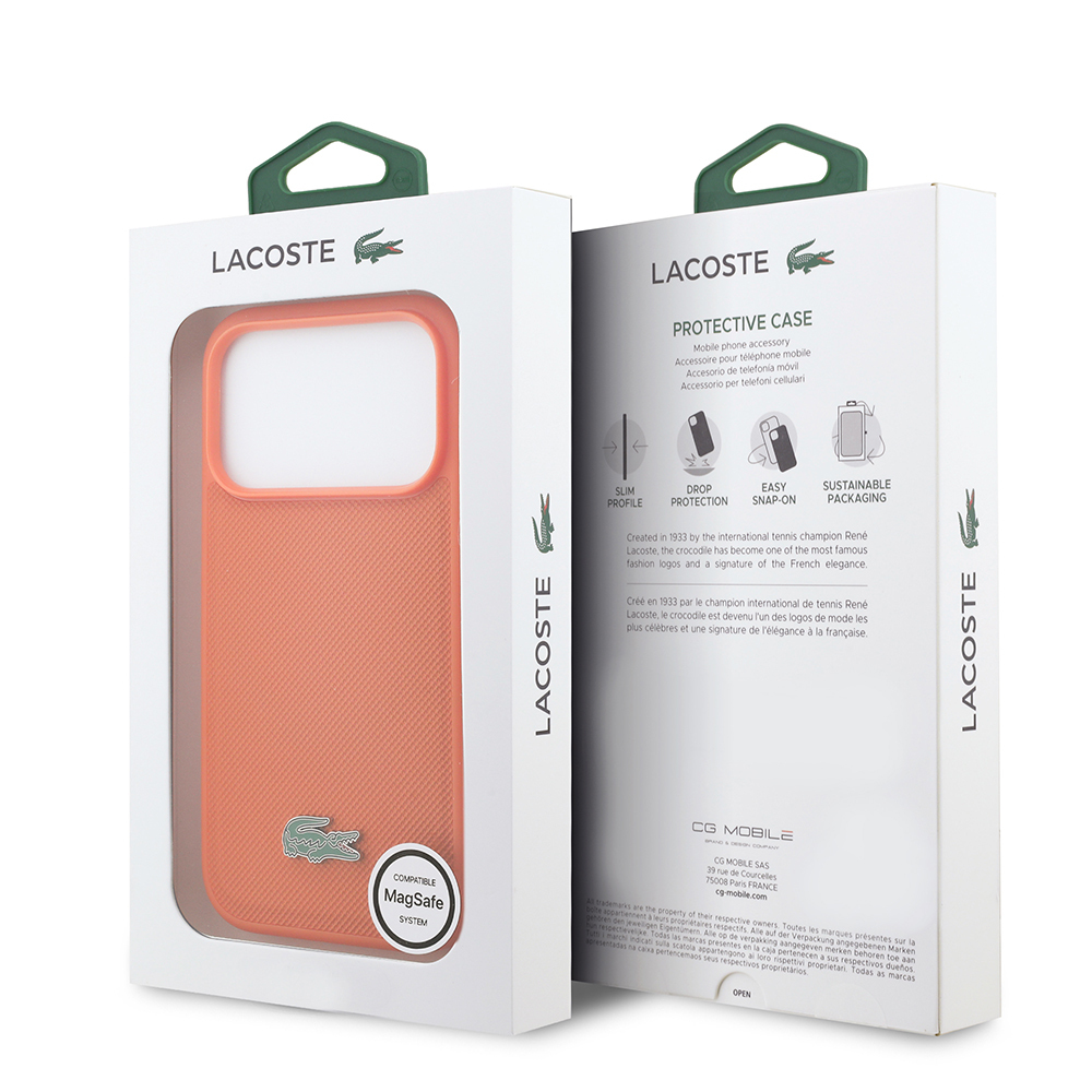 Apple iPhone 17 Pro Uyumlu Kılıf Lacoste Orjinal Lisanslı M-safe Şarj Özellikli PU Pike Desenli Metal Logolu Kapak - 7