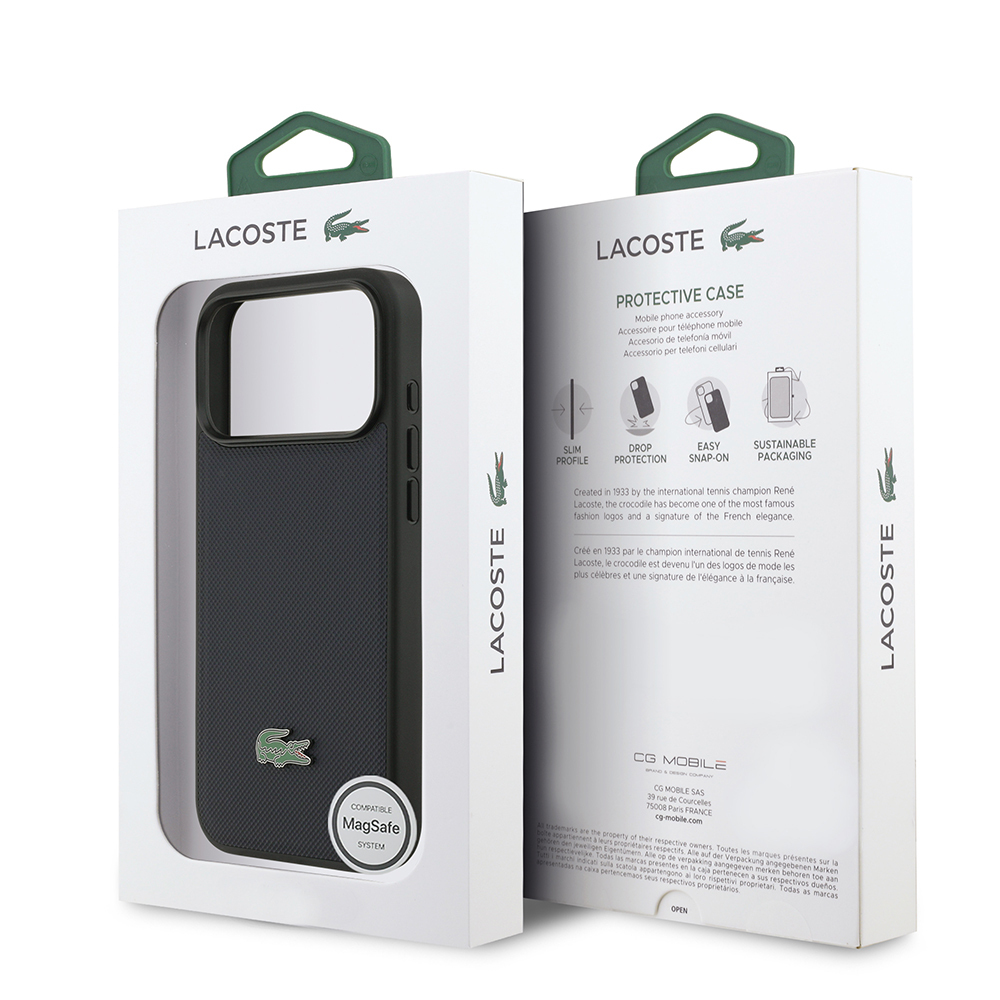 Apple iPhone 17 Pro Max Uyumlu Kılıf Lacoste Orjinal Lisanslı M-safe Şarj Özellikli PU Pike Desenli Metal Logolu Kapak - 7