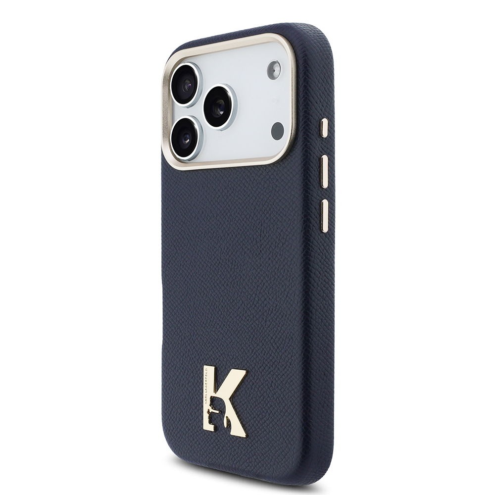 Apple iPhone 17 Pro Uyumlu Kılıf Karl Lagerfeld Orjinal Lisanslı M-safe Şarj Özellikli Gold Kamera Çerçeveli KHEAD Metal Logolu PU Deri Kapak - 1
