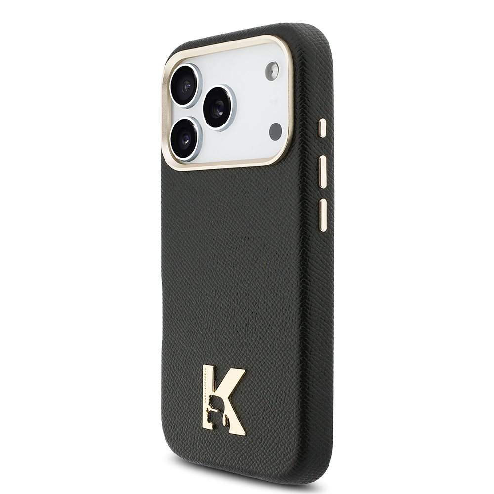 Apple iPhone 17 Pro Uyumlu Kılıf Karl Lagerfeld Orjinal Lisanslı M-safe Şarj Özellikli Gold Kamera Çerçeveli KHEAD Metal Logolu PU Deri Kapak - 1