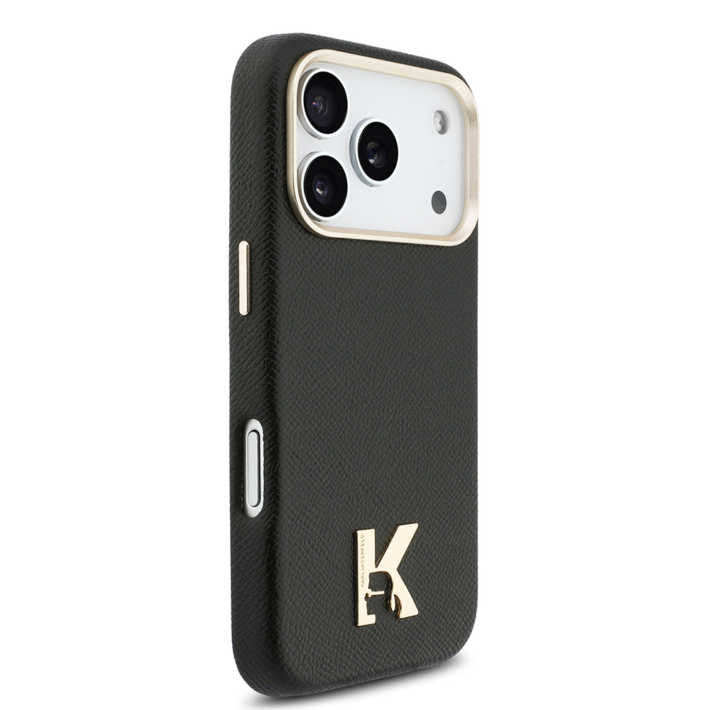 Apple iPhone 17 Pro Uyumlu Kılıf Karl Lagerfeld Orjinal Lisanslı M-safe Şarj Özellikli Gold Kamera Çerçeveli KHEAD Metal Logolu PU Deri Kapak - 3