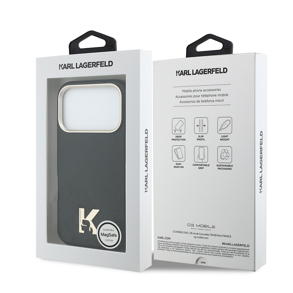 Apple iPhone 17 Pro Uyumlu Kılıf Karl Lagerfeld Orjinal Lisanslı M-safe Şarj Özellikli Gold Kamera Çerçeveli KHEAD Metal Logolu PU Deri Kapak - 7