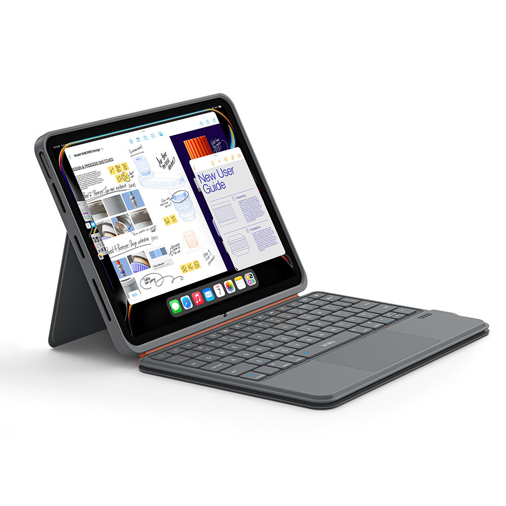 Apple iPad 10.9 2022 Uyumlu (5.Nesil) Wiwu MK-005 Combo 3in1 Kalem Bölmeli Klavyeli Standlı Kılıf - 5