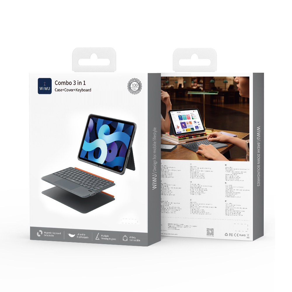 Apple iPad 10.9 2022 Uyumlu (5.Nesil) Wiwu MK-005 Combo 3in1 Kalem Bölmeli Klavyeli Standlı Kılıf - 8