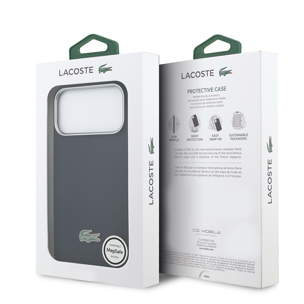 Apple iPhone 17 Pro Max Uyumlu Kılıf Lacoste Orjinal Lisanslı M-Safe Şarj Özellikli PVC Yarı Pike Desenli Arka Yüzey İkonik Timsah Dokuma Logolu Kapak - 7