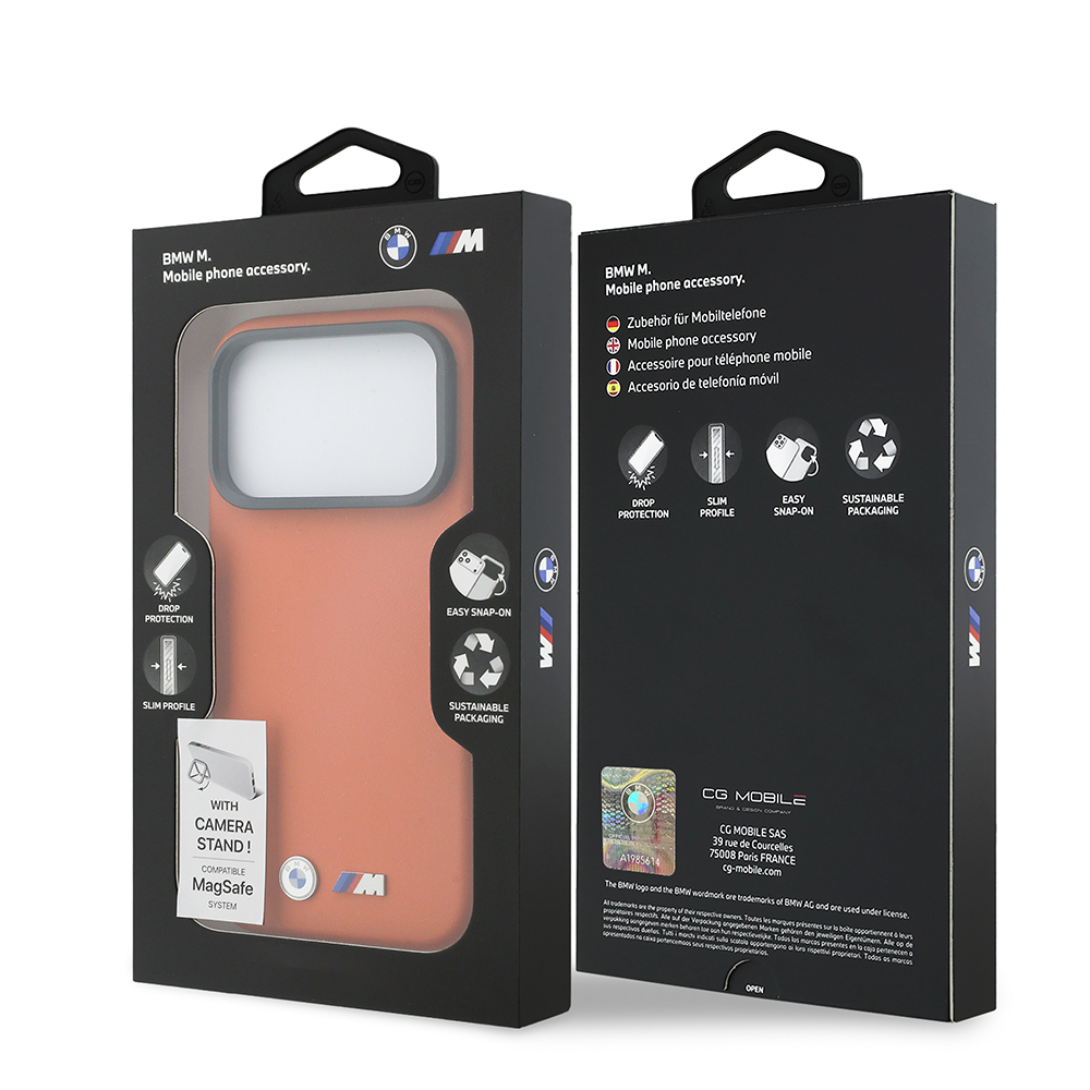 Apple iPhone 17 Pro Max Uyumlu Kılıf BMW Orjinal Lisanslı M-safe Şarj Özellikli Standlı Metal Kamera Çerçeveli M Logolu PU Deri Kapak - 7