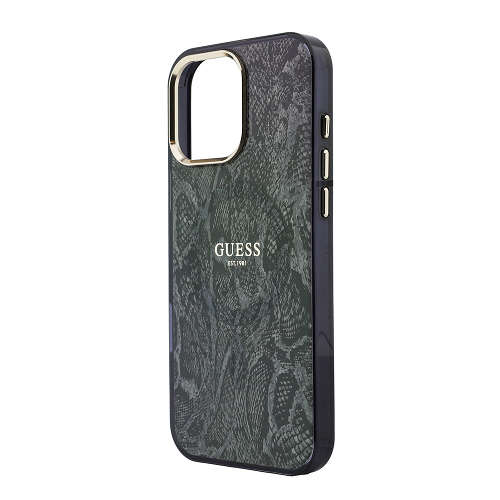 Apple iPhone 16 Pro Max Uyumlu Kılıf Guess Orjinal Lisanslı M-safe Şarj Özellikli Yazı Logolu Python Desenli Kapak - 1